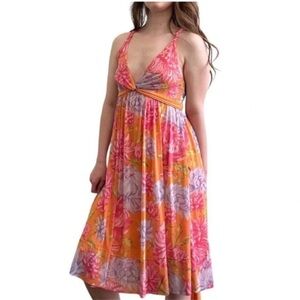 Vivienne Tam 90s Vintage Floral Dress Orange Pink Purple